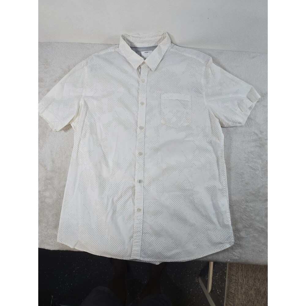DKNY Men's Short Sleeve Button Up Dress Shirts White, XL White And Gray